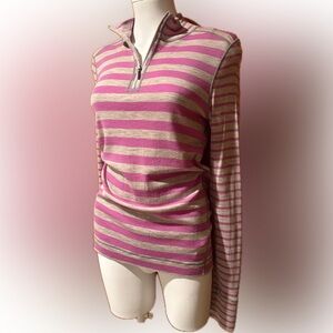 AKINI Striped Quarter-Zip Long Sleeve Top in Purple and Gray